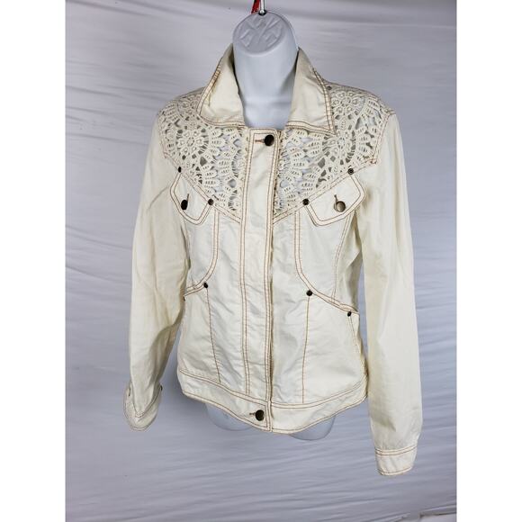 Cache Crochet Peek-A-Boo Stretch Jacket Top New Ivory Cotton Spandex $178 Sz 10 - Picture 1 of 6